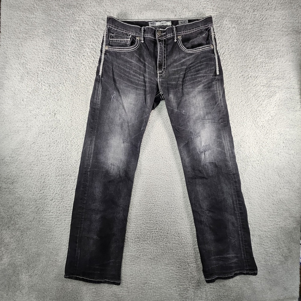 BKE Jake Jeans Mens 33x31 Black Distressed Faded Straight Leg Grunge Punk Skater